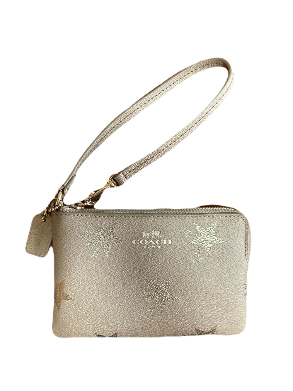 Coach F64645 Star Canyon Gray Leather Corner Zip Wristlet Silver Metallic Stars - Picture 2 of 12